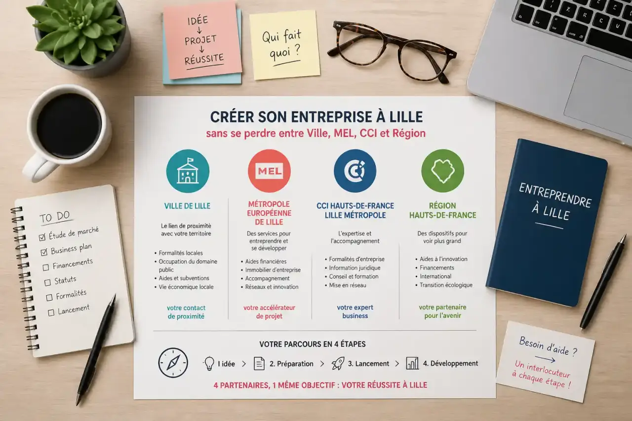 Créer son entreprise à Lille sans se perdre entre Ville, MEL, CCI et Région