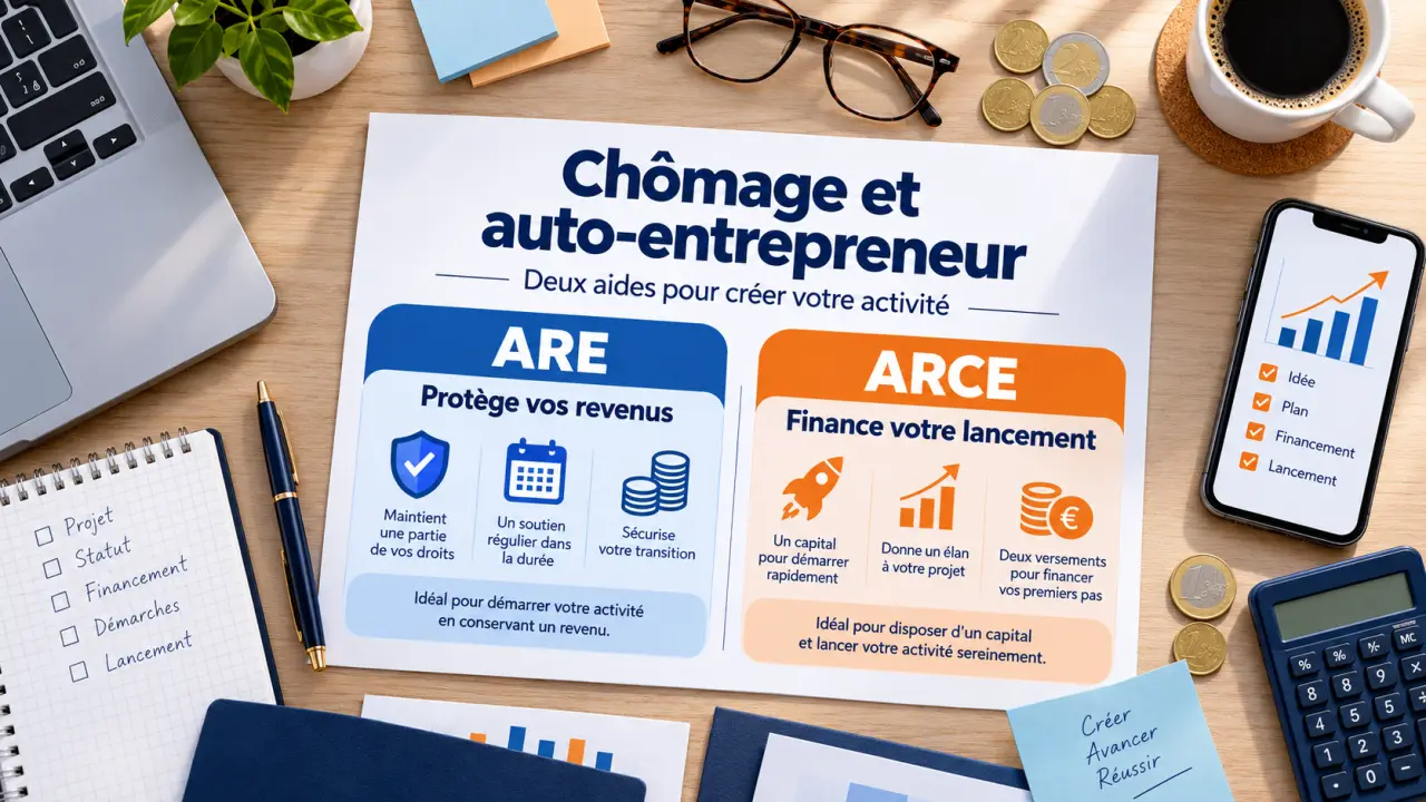 Chômage et auto-entrepreneur : l’ARE protège vos revenus, l’ARCE finance votre lancement
