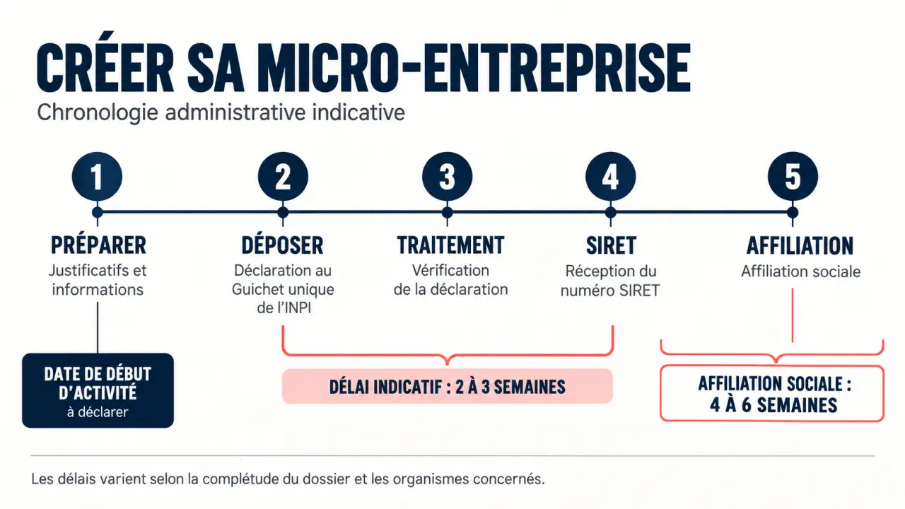 Combien de temps pour créer une micro-entreprise : chronologie du dépôt au SIRET