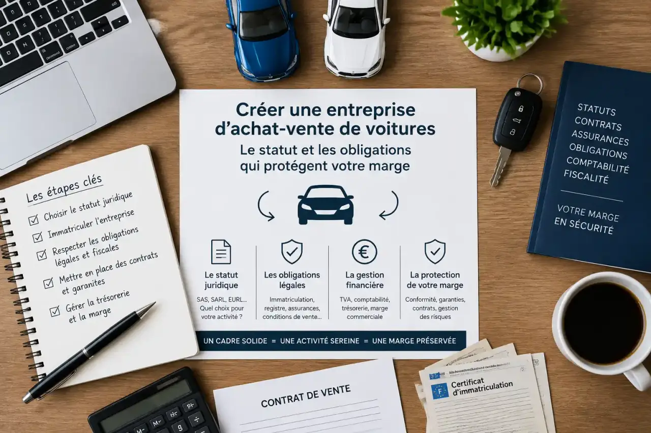 Créer une entreprise d’achat-vente de voitures : le statut et les obligations qui protègent votre marge