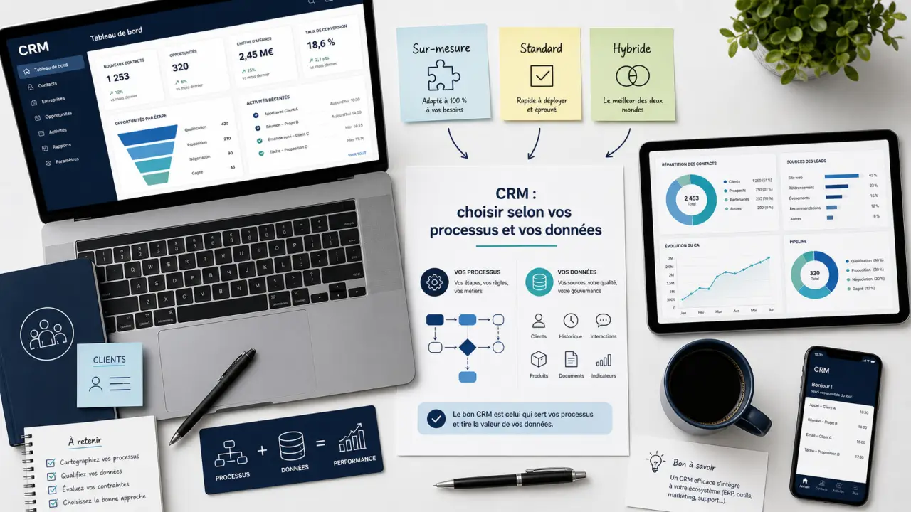 CRM sur-mesure, standard ou hybride : le bon choix dépend de vos processus et de vos données